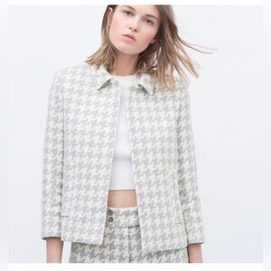 NWOT 🕊️ Zara Cream and Soft Blue Houndstooth Pattern Shacket Sz S / US 4